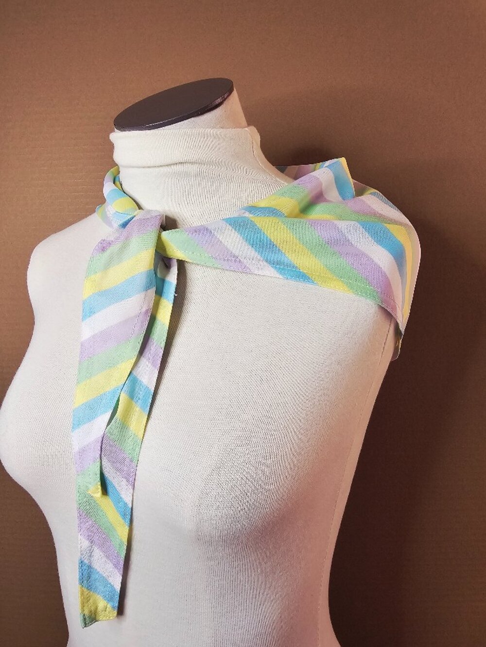 Vintage Pastel Striped Kerchief Scarf - Retro Head Tie / Neck Scarf